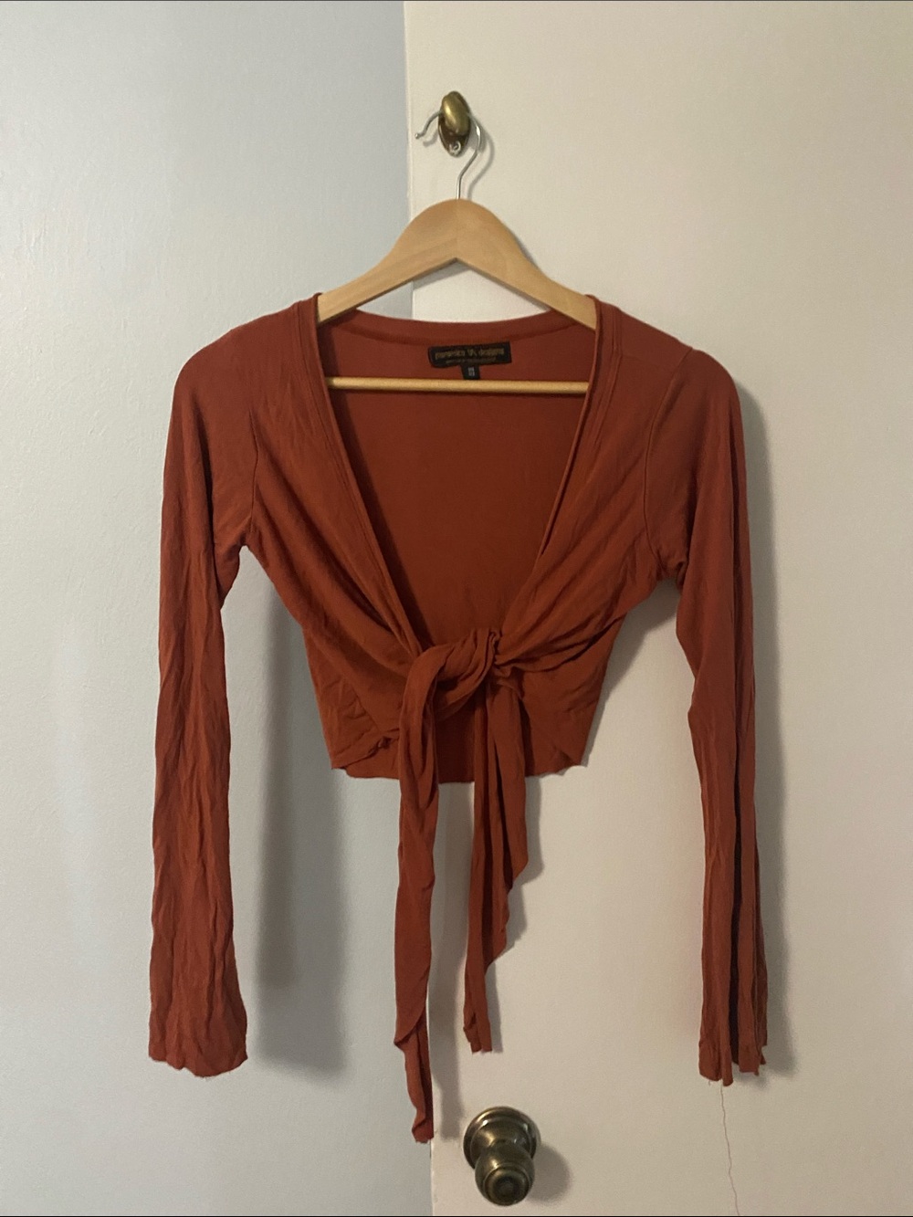Rust Tie-Front Soft Long Sleeve Top